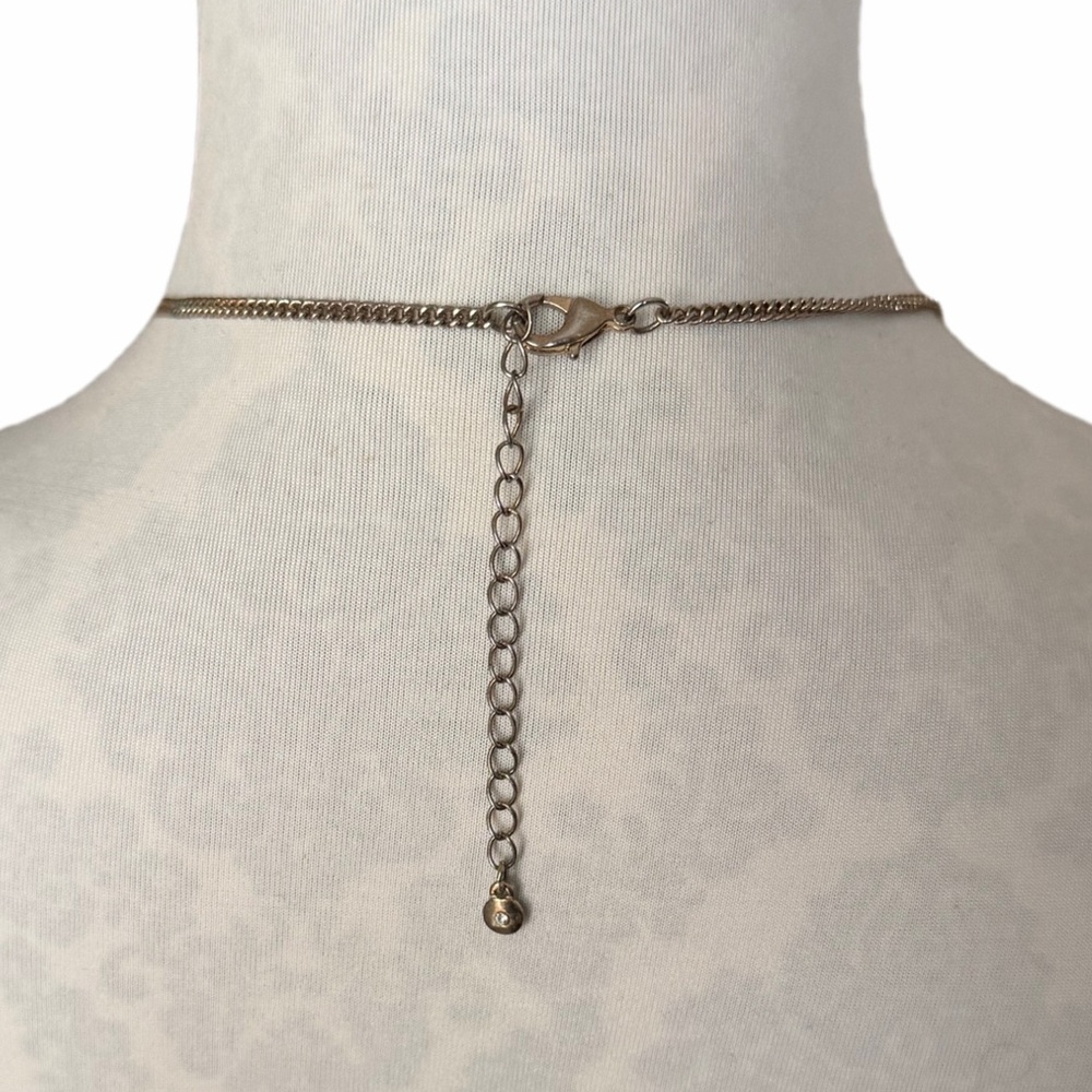 Vintage Style Flower Statement Necklace – Cream, Gold Tone & Rhinestone Floral - Picture 2 of 5